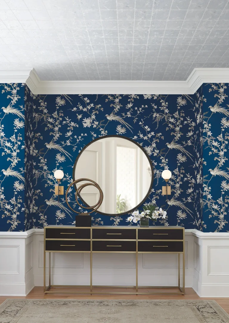 Ronald Redding Bird & Blossom Chinoserie Wallpaper - Blue — Ảnh 3