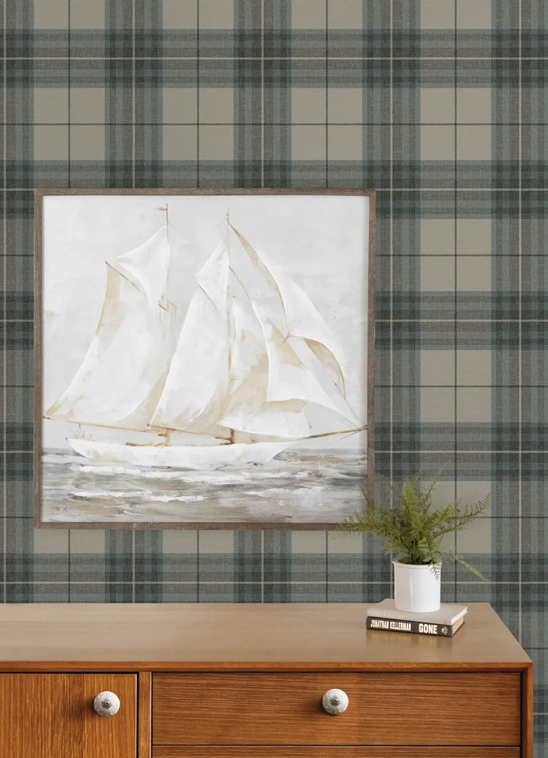 Chesapeake Cabin Check Plaid Wallpaper - Teal — Ảnh 6