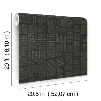 Magnolia Home Crafted Editorial Wallpaper - Black/Metallic Gold
