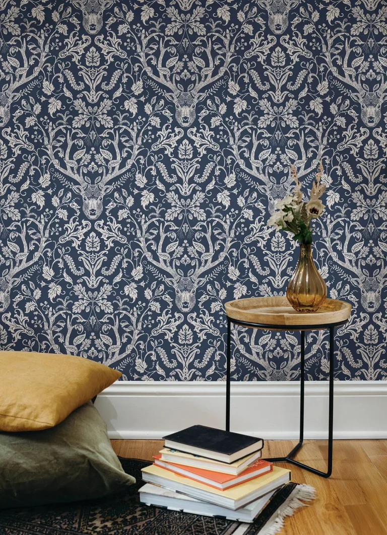 Chesapeake Kiwassa Antler Damask Wallpaper - Navy — Ảnh 2