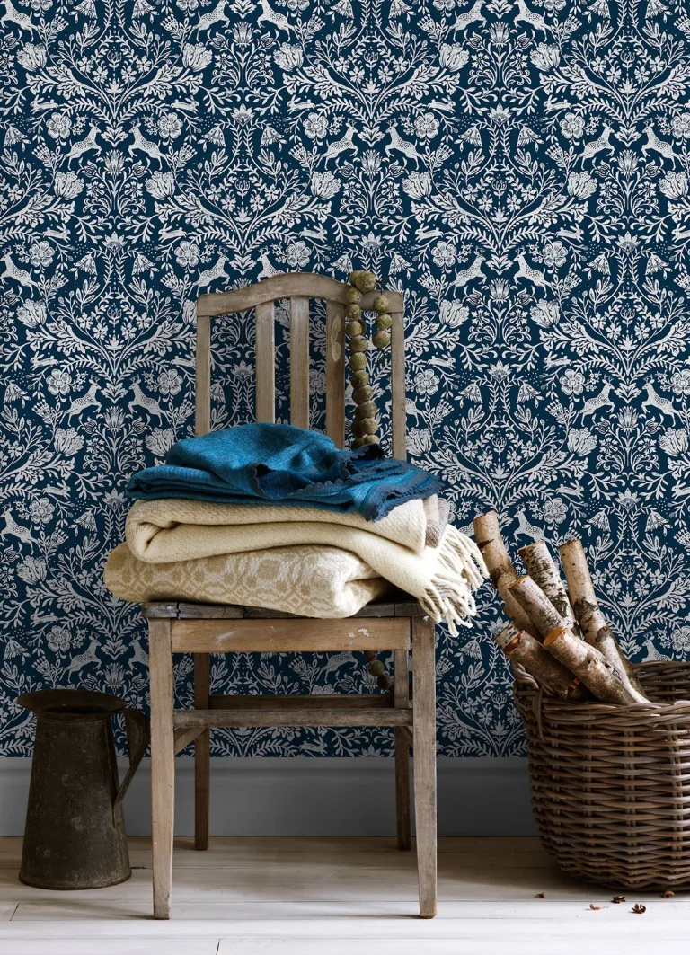 Chesapeake Forest Dance Damask Wallpaper - Navy — Ảnh 3