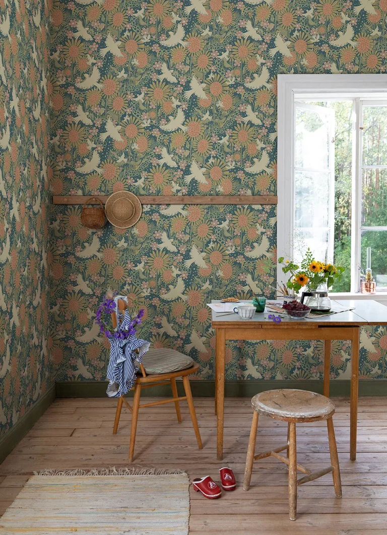 Drömma Songbirds and Sunflowers Wallpaper - Teal — Ảnh 3