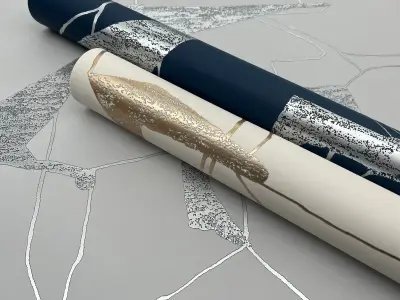 Abstract Geo Wallpaper - Navy/Silver