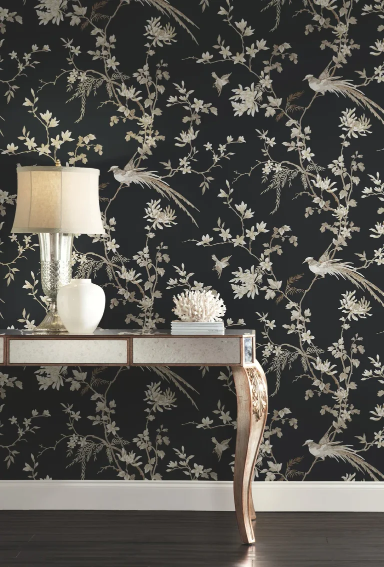 Ronald Redding Bird & Blossom Chinoserie Wallpaper - Black — Ảnh 3