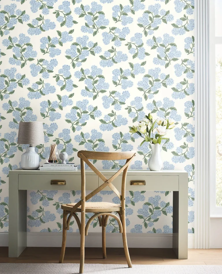 Rifle Paper Co. Hydrangea Peel and Stick Wallpaper - Blue & White — Ảnh 2
