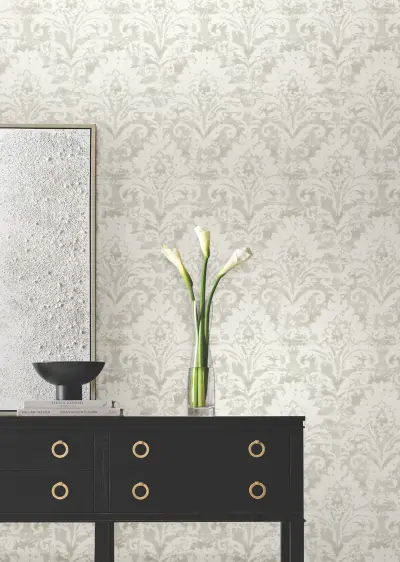 Candice Olson Velvet Crush Damask Wallpaper - Cream & Pearl