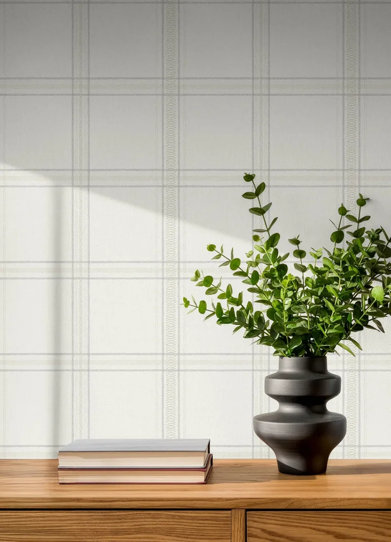 Chesapeake Auberge Plaid Wallpaper - White and Cream — Ảnh 5