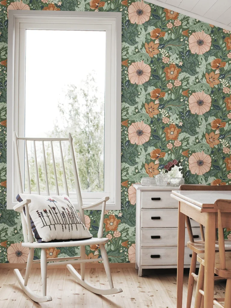Victoria Floral Nouveau Wallpaper - Green — Ảnh 2