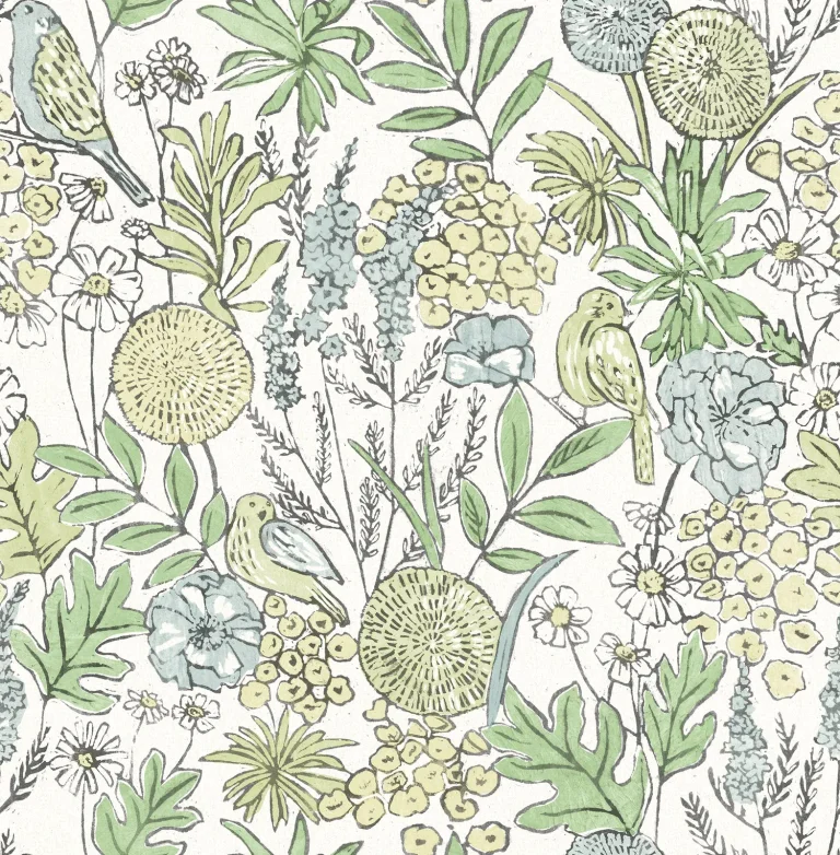 Chesapeake Goldfinch Birds and Blooms Wallpaper - Green — Ảnh 5