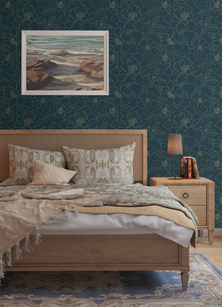 Gardena Embroidered Floral Wallpaper - Indigo — Image 3