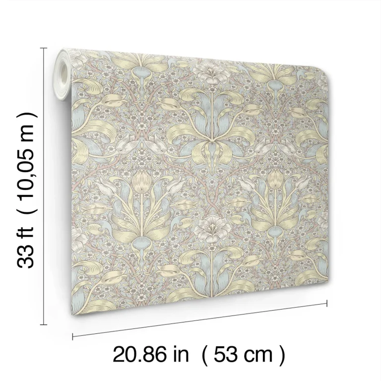 Spring Thicket Tulip Damask Wallpaper - Light Blue — Ảnh 3