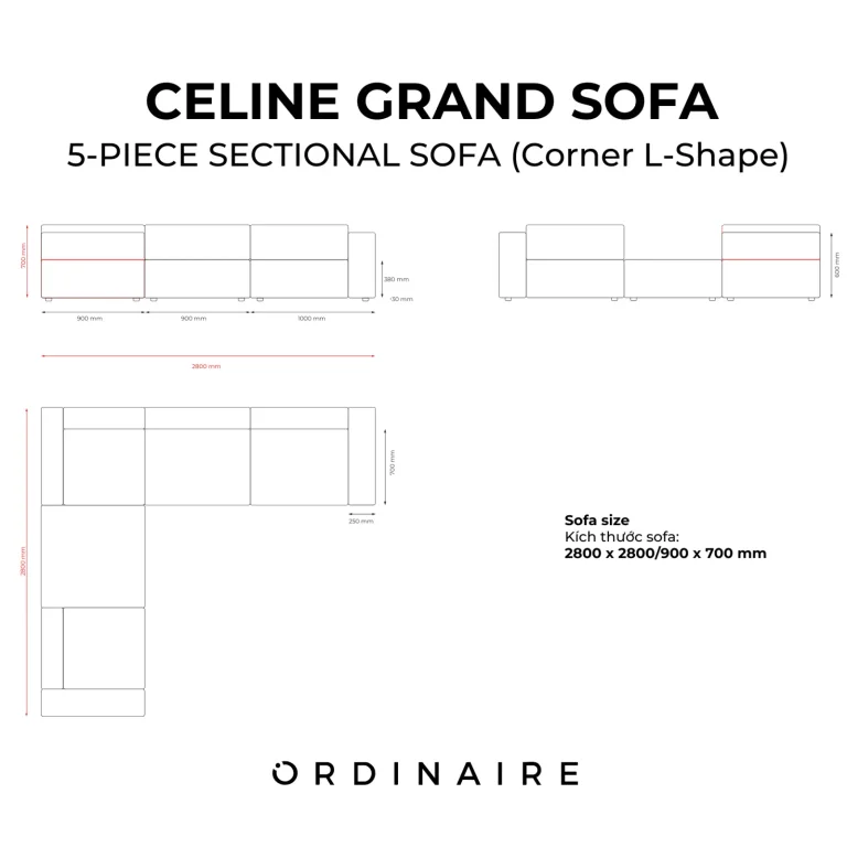 CELINE SOFA - 5-PIECE SECTIONAL SOFA (Corner L-Shape) — Image 9