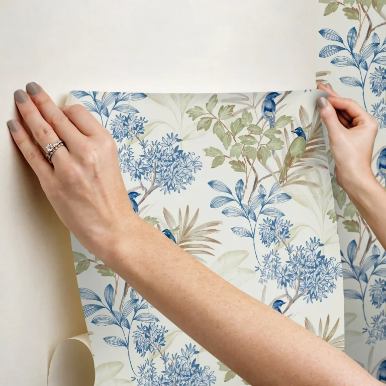 Handpainted Songbird Peel and Stick Wallpaper - Green/Blue — Ảnh 8