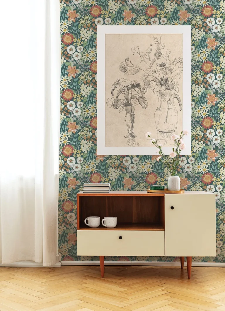 Karina Wildflower Garden Wallpaper - Teal — Image 3