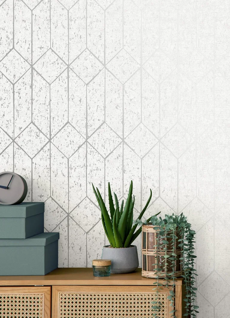 Hayden Concrete Trellis Wallpaper - White — Ảnh 6
