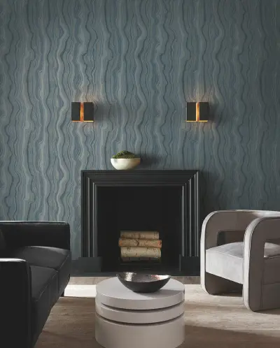 Candice Olson Mineral Shimmer Wallpaper - Denim & Gold