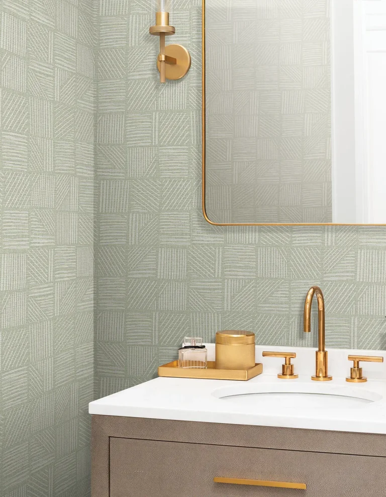 Chiseled Patchwork Faux Fabric Wallpaper - Sage — Image 5