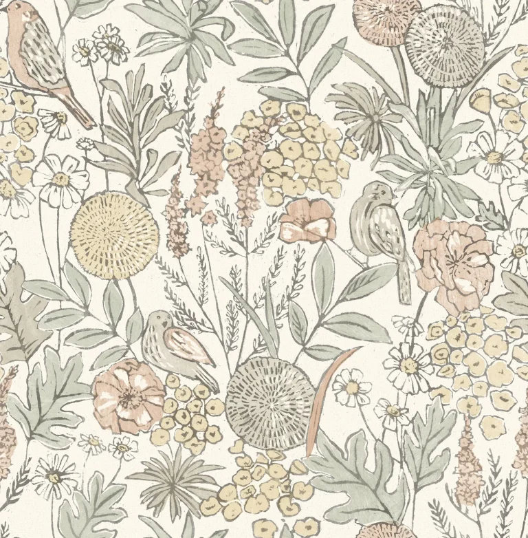 Chesapeake Goldfinch Birds and Blooms Wallpaper - Peach — Ảnh 3