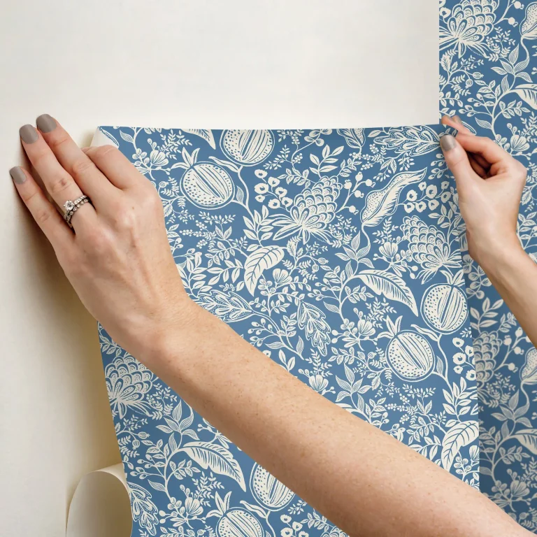 Rifle Paper Co. Pomegranate Peel and Stick Wallpaper - Blue & Ivory — Ảnh 2