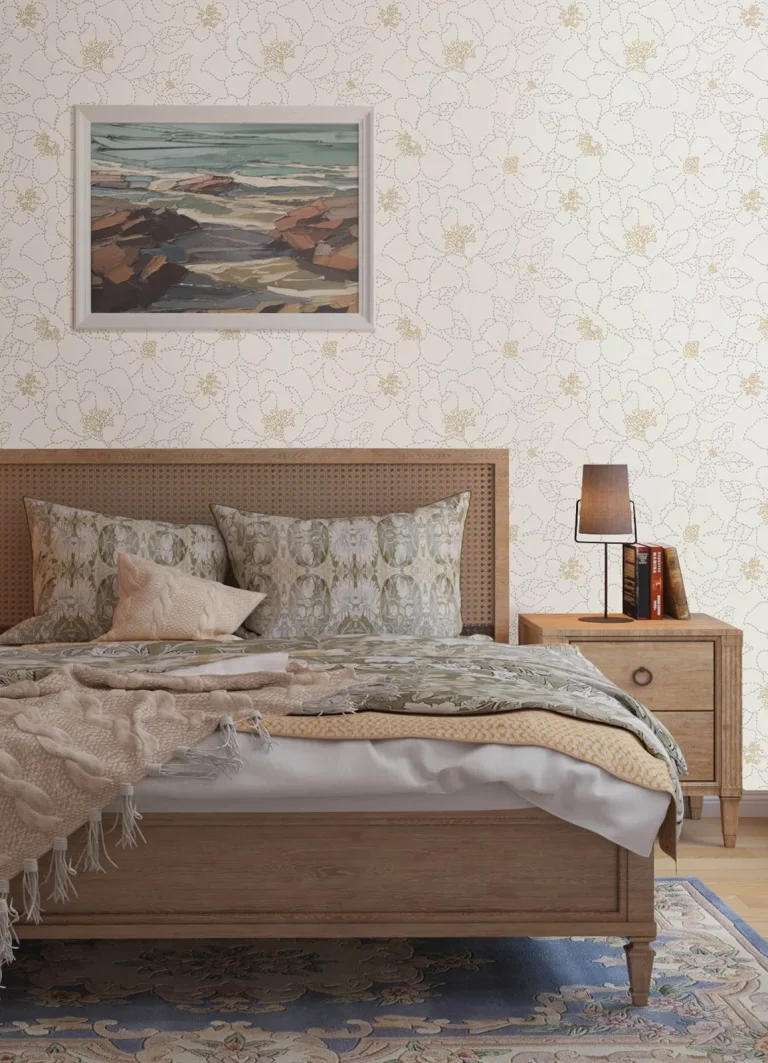 Gardena Embroidered Floral Wallpaper - White — Ảnh 3