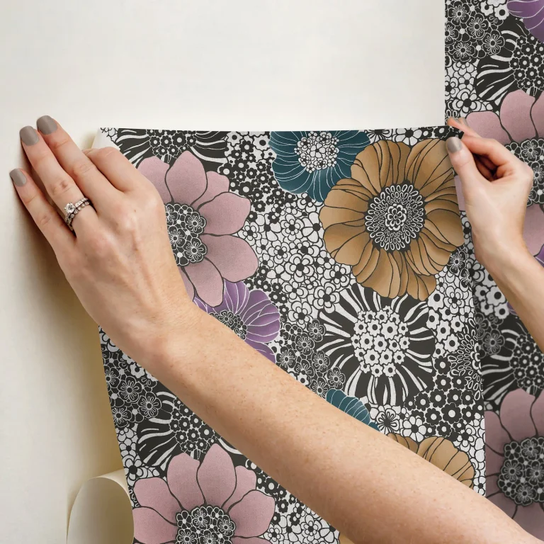 Anemones Peel and Stick Wallpaper - Black — Ảnh 4
