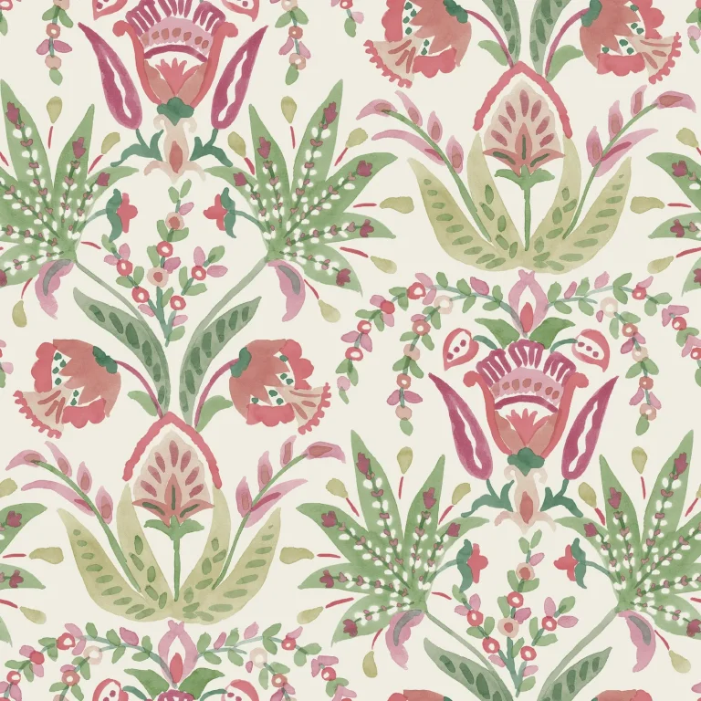 Seaside Jacobean Wallpaper - Beige/Green/Red — Ảnh 3
