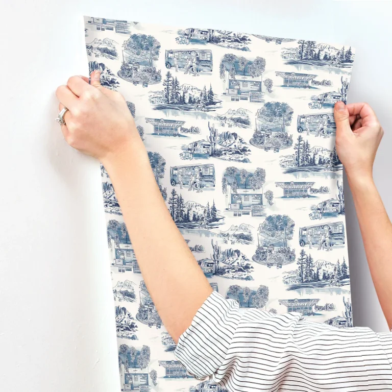 Modern Vista Toile Wallpaper - Navy — Ảnh 4