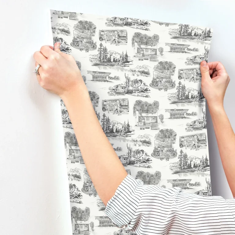 Modern Vista Toile Wallpaper - Black — Image 2