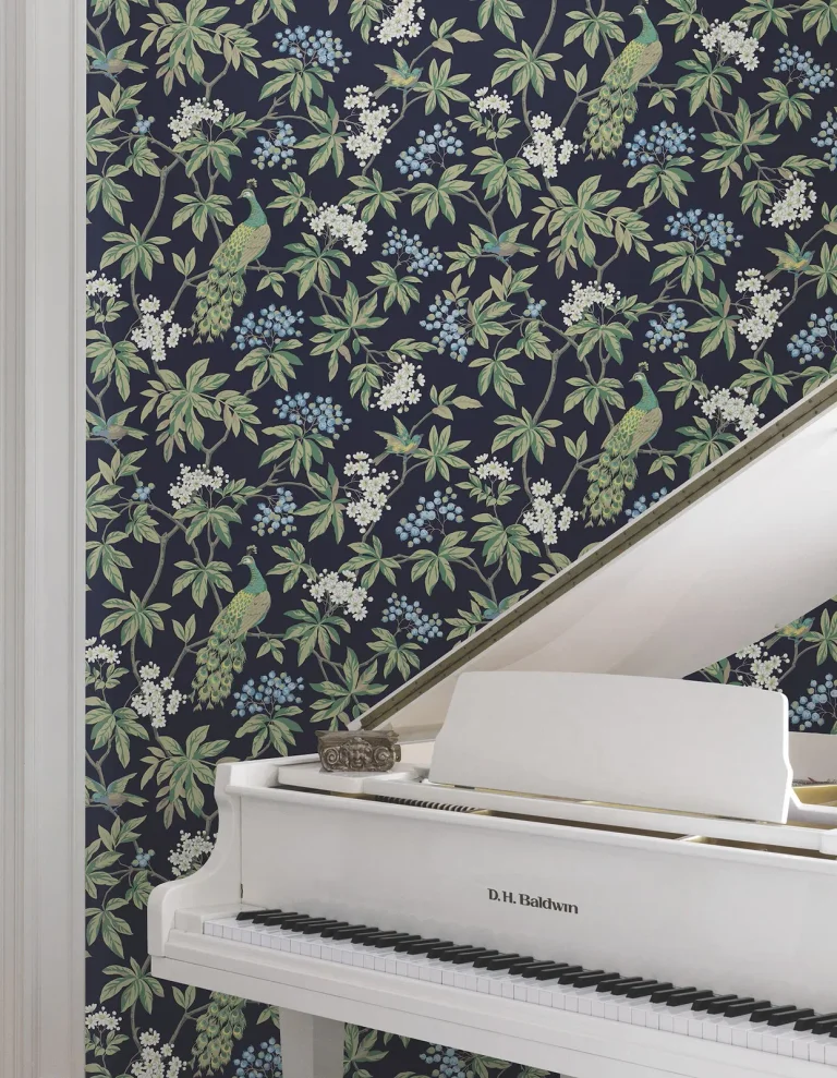 Ronald Redding Peacock Estate Wallpaper - Navy — Image 4