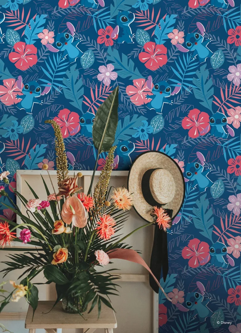 Disney Stitch Tropical Flowers Peel and Stick Wallpaper - Blue — Ảnh 3