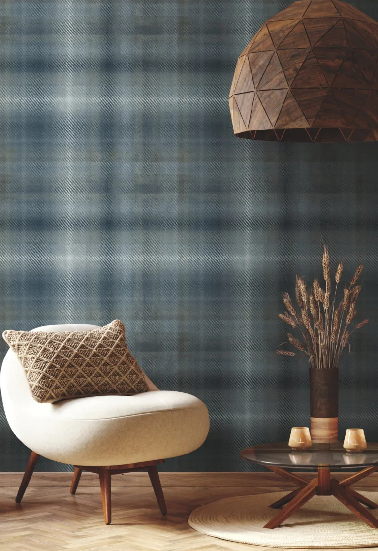 Ronald Redding Sterling Plaid Wallpaper - Indigo — Ảnh 4