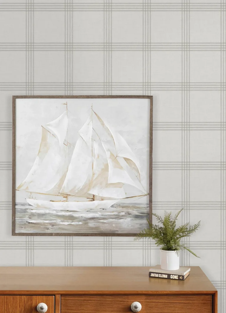 Chesapeake Twain Plaid Wallpaper - Linen — Ảnh 6