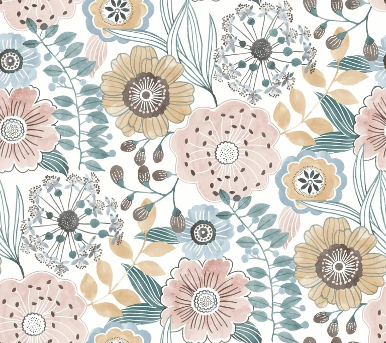 Artistic Bouquet Wallpaper - Ochre & Ocean — Ảnh 2