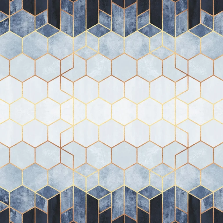 Blue & White Hexagons - Wall Mural 5535 - 4 Panel - 192cm x 260cm — Ảnh 3
