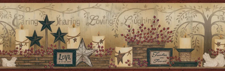 Chesapeake Caring Candles Country Wallpaper Border - Red