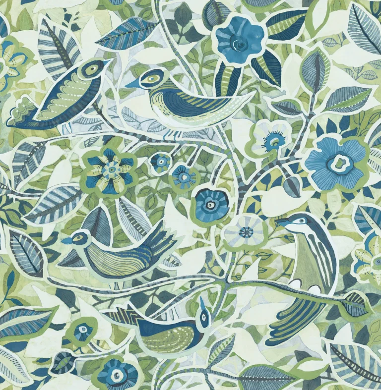 Manette Birds in the Bush Wallpaper - Green/Blue — Ảnh 5