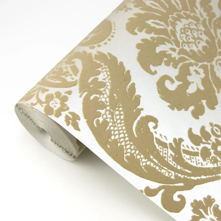 Shadow Flocked Damask Wallpaper - Khaki — Ảnh 4