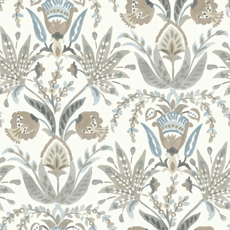 Seaside Jacobean Wallpaper - White/Taupe/Blue — Ảnh 3