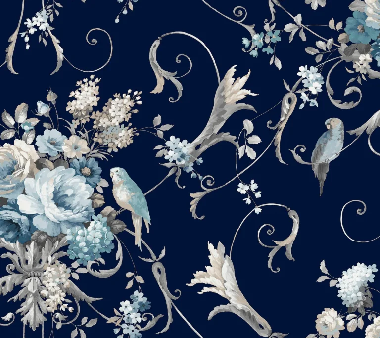 Parrots with Floral Bouquets Peel and Stick Wallpaper - Navy — Image 3
