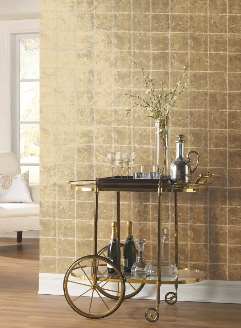 Ronald Redding Metal Leaf Squares Wallpaper - Gold