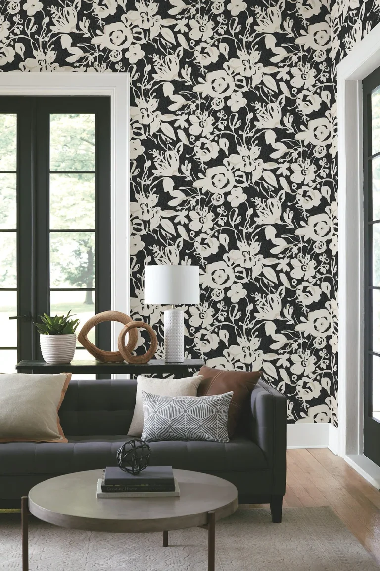 Brushstroke Floral Wallpaper - Black — Ảnh 2