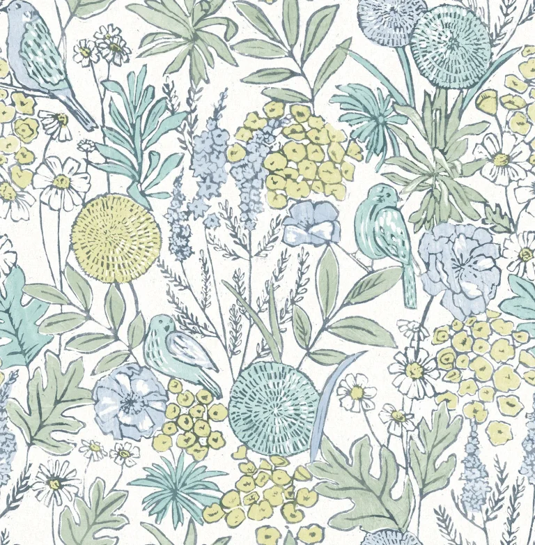 Chesapeake Goldfinch Birds and Blooms Wallpaper - Aqua — Ảnh 5
