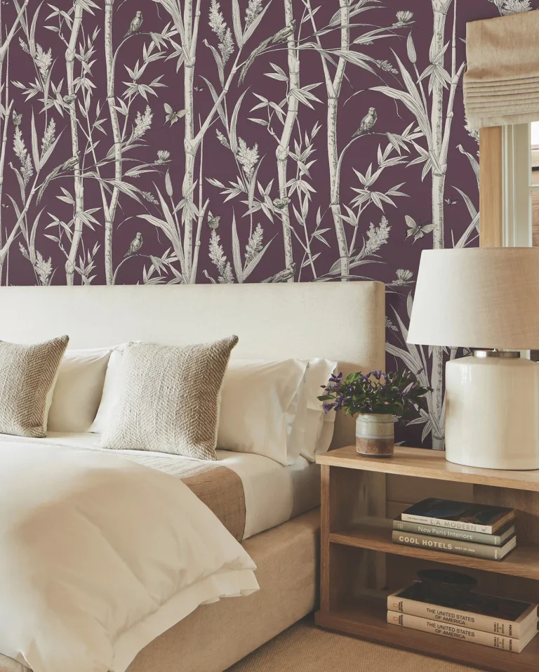 Bambou Toile Wallpaper - Burgundy — Ảnh 6
