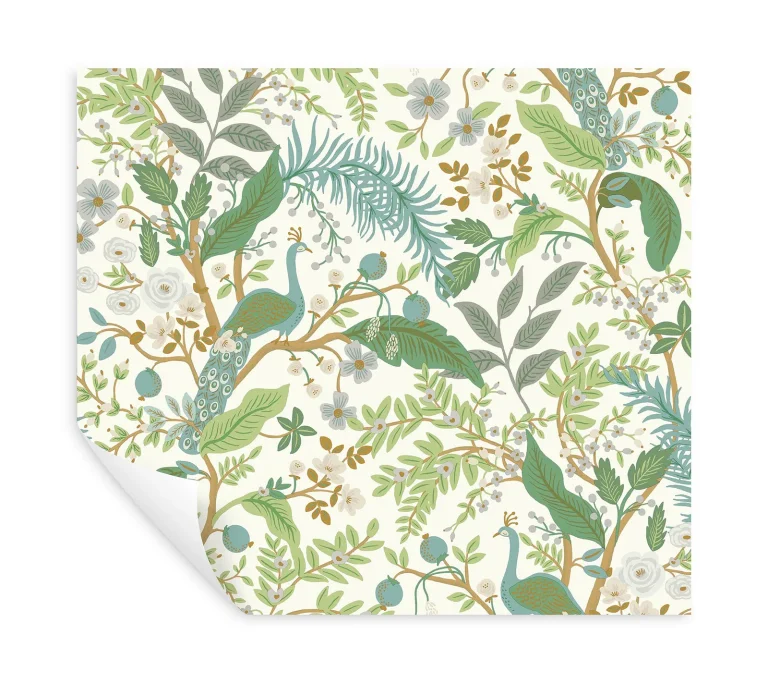 Rifle Paper Co. Peacock Garden Peel and Stick Wallpaper - White — Ảnh 6