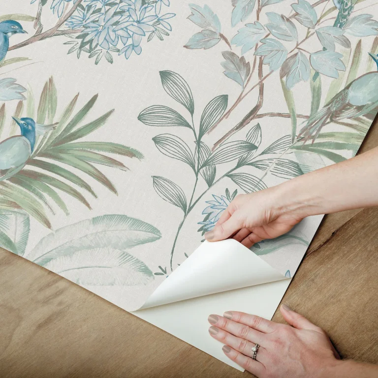 Handpainted Songbird Peel and Stick Wallpaper - Turquiose