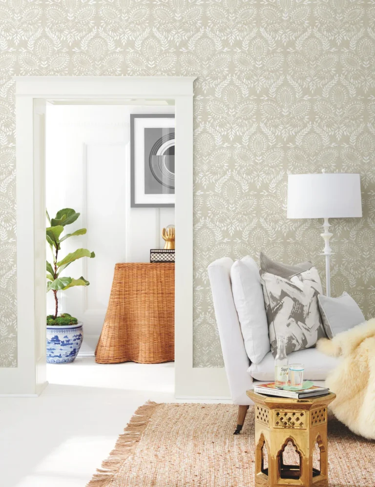 Laurel Damask Wallpaper - Linen — Ảnh 4