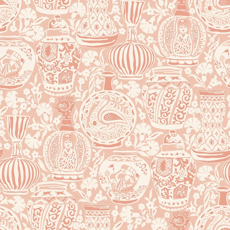 Delft Pottery Peel and Stick Wallpaper - Peach — Ảnh 5