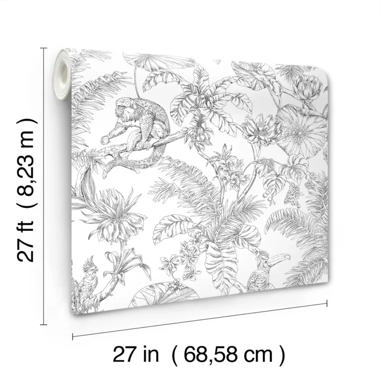 Tropical Sketch Toile Wallpaper - Black