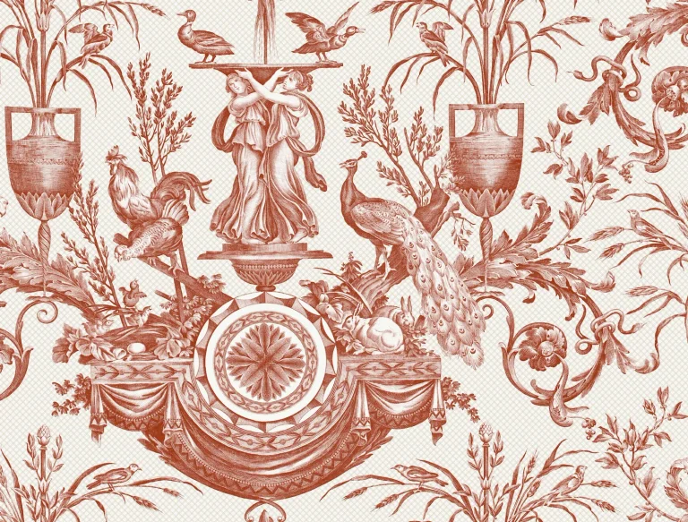 Avian Fountain Toile Wallpaper - Brick — Ảnh 5