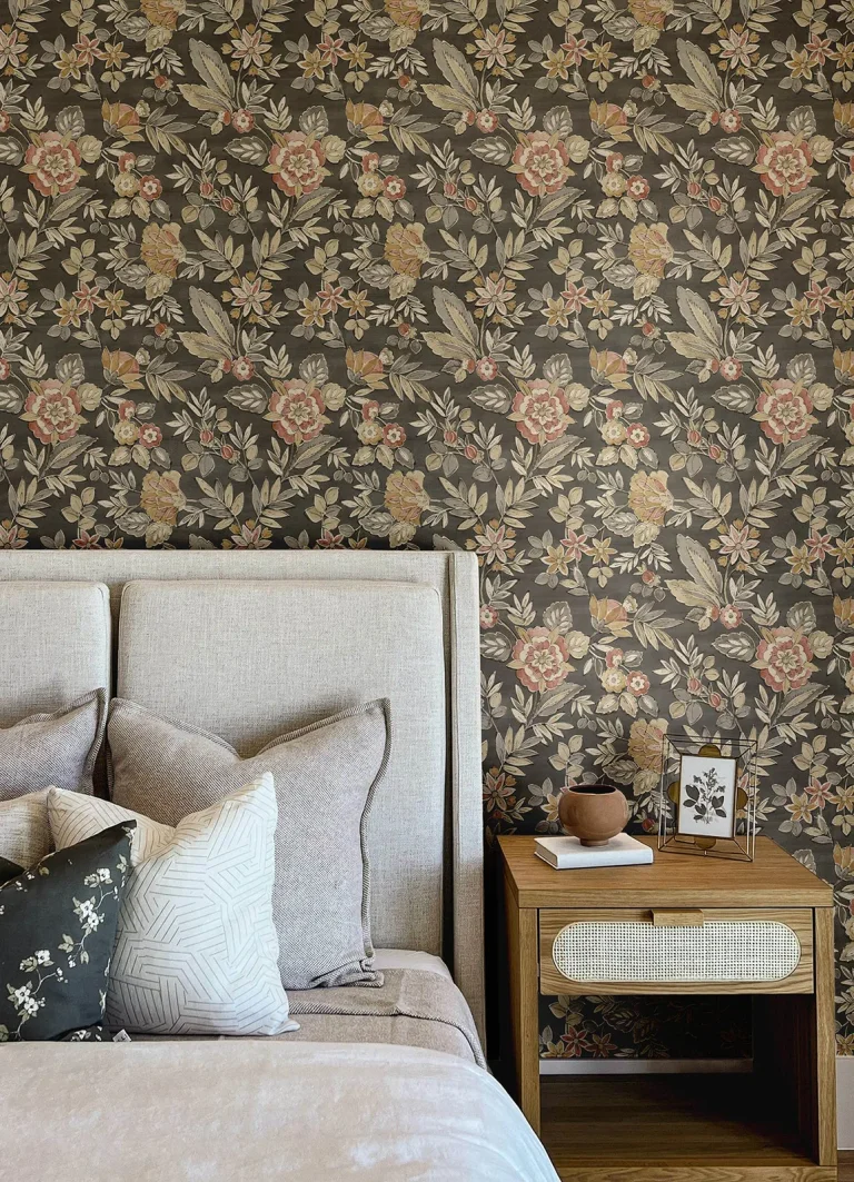 Chesapeake Begonia Floral Trail Wallpaper - Black — Image 4